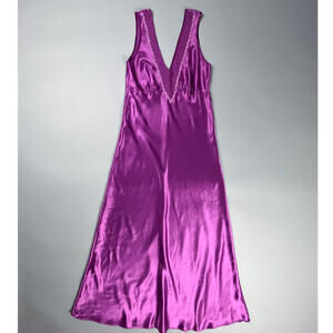 Vintage Purple Satin Sleeveless Night Dress with Lace Trim